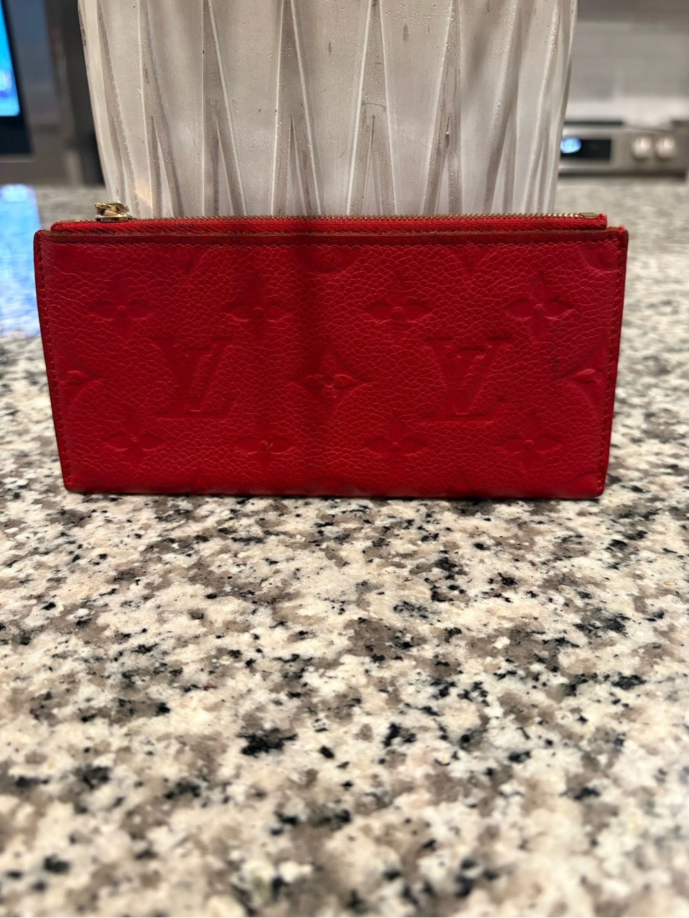 Authentic Louis Vuitton Red Embossed Leather Zip Wallet